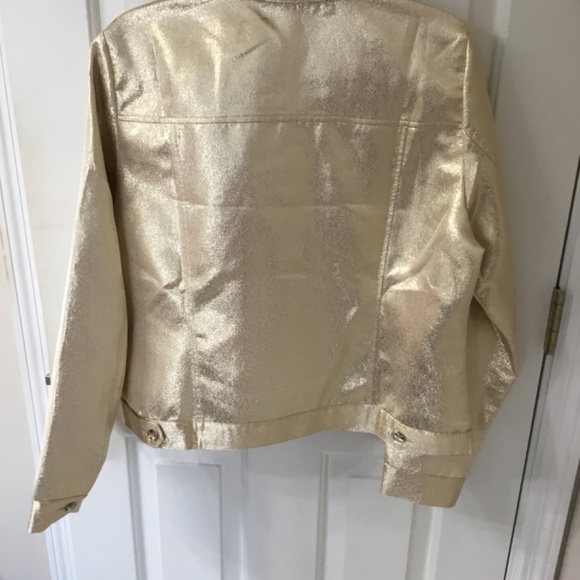 Boston Proper Gold Metallic Jacket, Size L, Jean Jacket Styling NWT - Picture 3 of 5